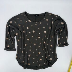 Kim & Cami Active Star Print Top Olive Green Rose Gold 3/4 Sleeve Medium